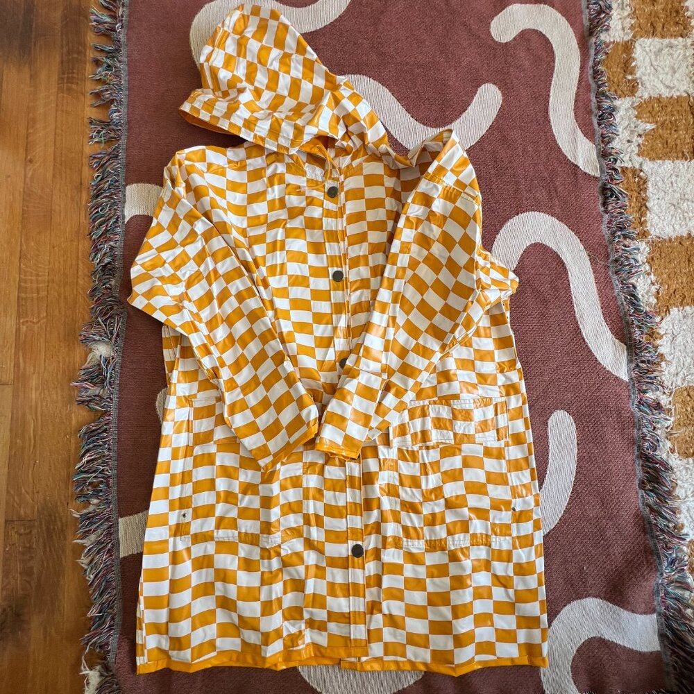 Slippery When Wet Revisable Raincoat in Yellow and Yellow Checker OS